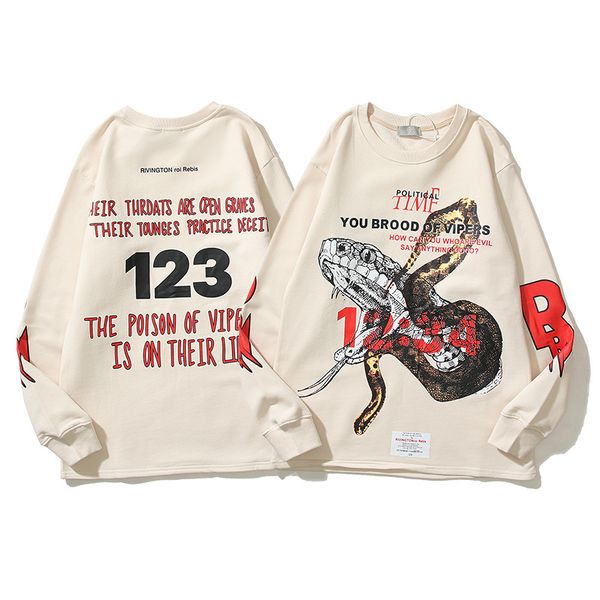vintage sweatshirt round neck snake printed hoodies men women hoode loose pullovers 22fw, Black
vintage sweatshirt round neck snake printed hoodies men women hoode loose pullovers 22fw, Black