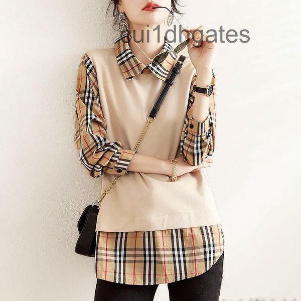 2022 designer b br t shirt fake two piece splicing plaid shirt women's spring 2022 new korean loose fashion simple matte trend, White
2022 designer b br t shirt fake two piece splicing plaid shirt women's spring 2022 new korean loose fashion simple matte trend, White