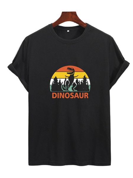 men dinosaur & letter graphic tee 05cj#, White;black 
men dinosaur & letter graphic tee 05cj#, White;black
