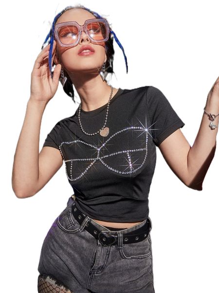 solid rhinestone detail crop tee e8bp#, White
solid rhinestone detail crop tee e8bp#, White