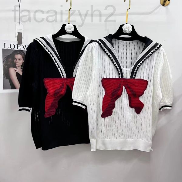 women's knits & tees designer 22 summer new navy collar bow hollow knitted blouse for women dbyw, White
women's knits & tees designer 22 summer new navy collar bow hollow knitted blouse for women dbyw, White