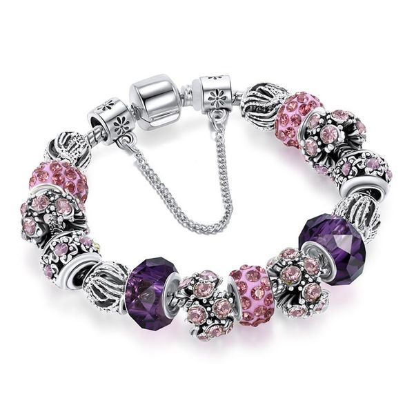 18 19 20 cm charm bracelet 925 silver plated bracelets royal crown accessories purple crystal bead diy wedding jewelry with box268b, Golden;silver
18 19 20 cm charm bracelet 925 silver plated bracelets royal crown accessories purple crystal bead diy wedding jewelry with box268b, Golden;silver