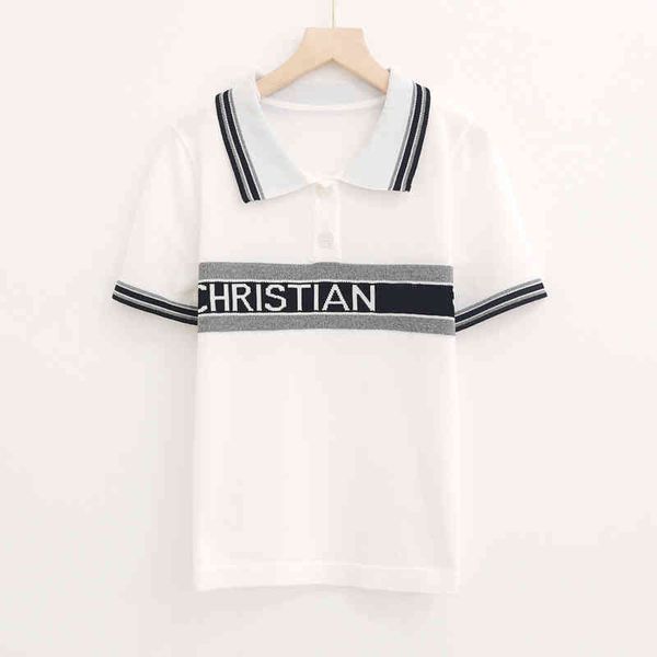 summer new women's pullover collar short sleeve contrast stripe casual loose thin knit top, White
summer new women's pullover collar short sleeve contrast stripe casual loose thin knit top, White