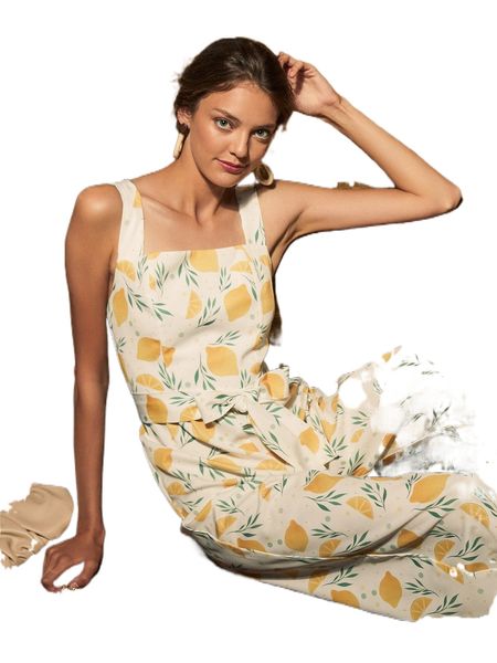 x meikearts allover lemon print belted jumpsuit a7e7#, Black;white