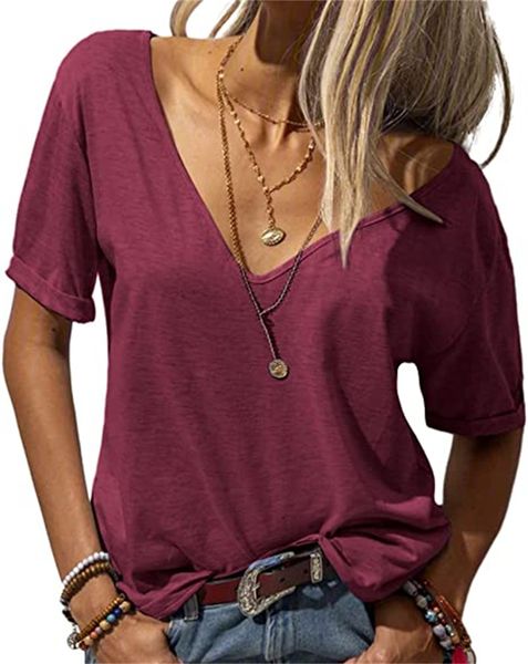 & tees women's fashion deep v collar short sleeve plain color casual loose basic t-shirt, White
& tees women's fashion deep v collar short sleeve plain color casual loose basic t-shirt, White