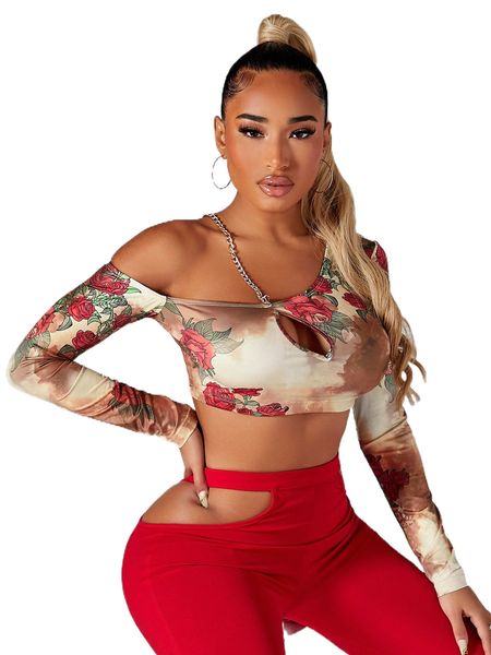sxy asymmetrical neck chain detail floral u2ly#, White