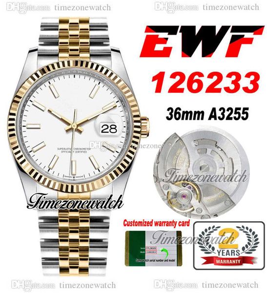 ewf 36 126233 a3235 automatic mens watch two tone yellow gold white stick dial 904l jubileesteel bracelet same serial card super edition tim, Slivery;brown
ewf 36 126233 a3235 automatic mens watch two tone yellow gold white stick dial 904l jubileesteel bracelet same serial card super edition tim, Slivery;brown