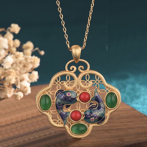 china style accessories necklace copper enamel color carp safe lock inlaid natural jade vintage necklaces for women jewelry gift cp400, Silver
china style accessories necklace copper enamel color carp safe lock inlaid natural jade vintage necklaces for women jewelry gift cp400, Silver