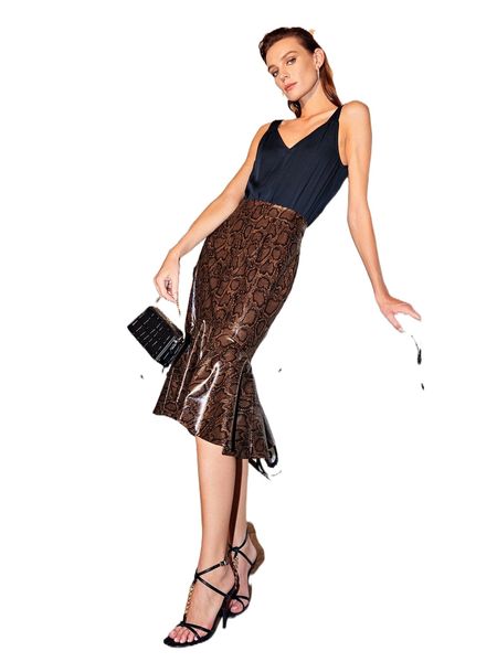 pu leather snakeskin mermaid skirt a2zl#, Black