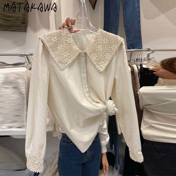 sweet casual blouse women korean lace hook flower blusas turndown collar longsleeved shirt female 210506, White
sweet casual blouse women korean lace hook flower blusas turndown collar longsleeved shirt female 210506, White
