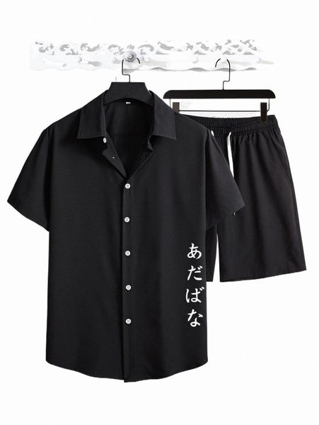 men japanese letter graphic shirt & drawstring waist shorts s4mi#, Gray
men japanese letter graphic shirt & drawstring waist shorts s4mi#, Gray