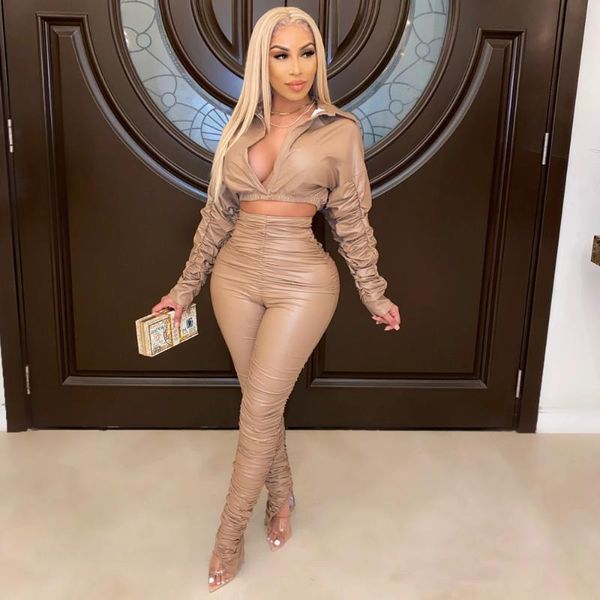 women fashion pu leather sets for tracksuits long sleeve coats pant two piece spring fall female aa, Gray
women fashion pu leather sets for tracksuits long sleeve coats pant two piece spring fall female aa, Gray