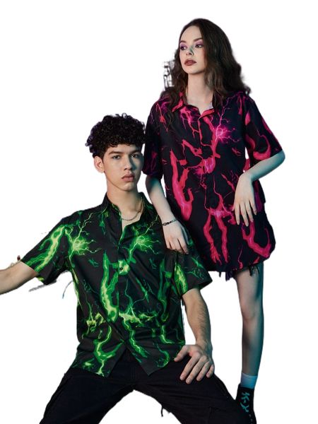 romwe lightning print shirt r70s#, White;black 
romwe lightning print shirt r70s#, White;black