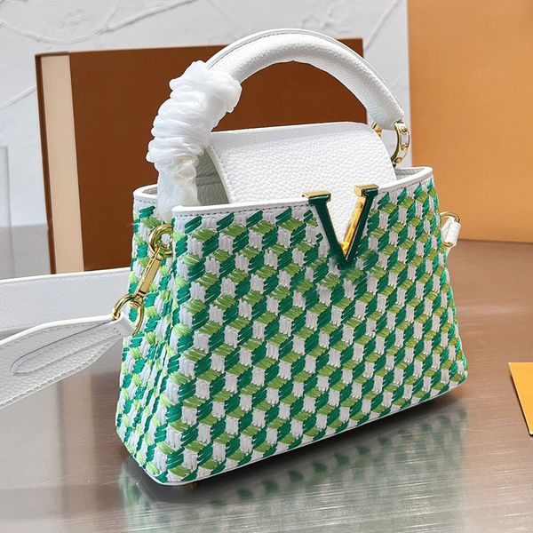 capucines tressage mini handbag tote bag women crossbody shoulder bags fabric embroidery gold metal bottom nail removable wide strap classic
capucines tressage mini handbag tote bag women crossbody shoulder bags fabric embroidery gold metal bottom nail removable wide strap classic