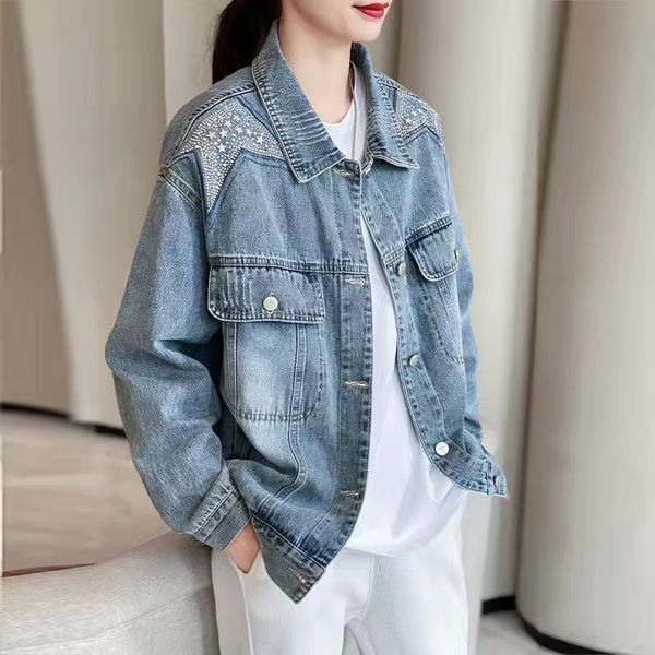 wt114-women's jackets brand designer 2022 new fashion stitching cowboy coat spring and autumn fashionable all-match loose thin diamond-, Black;brown
wt114-women's jackets brand designer 2022 new fashion stitching cowboy coat spring and autumn fashionable all-match loose thin diamond-, Black;brown