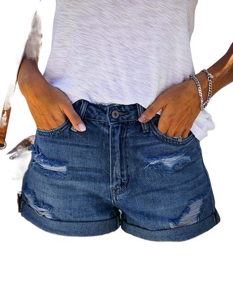 women's casual denim shorts frayed mid rise folded hem summer jeans shorts i0tv#, White;black
women's casual denim shorts frayed mid rise folded hem summer jeans shorts i0tv#, White;black