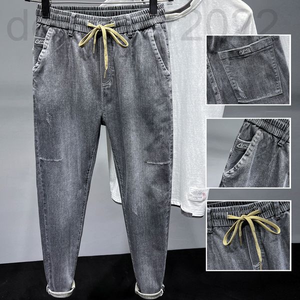 men's jeans designer tie god elastic waist spring jeans men's korean version chao brand small foot slim fit cotton embroidered den, Blue
men's jeans designer tie god elastic waist spring jeans men's korean version chao brand small foot slim fit cotton embroidered den, Blue