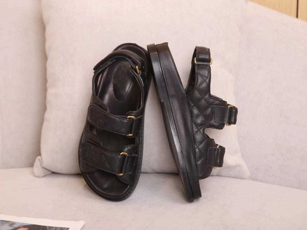 2022 luxury sandals women slipper men slides leather sandal womens hook & loop casual shoes 35-42 with box and dust bag, Black