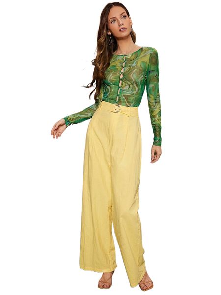 allover print button front mesh a2f0#, White 
allover print button front mesh a2f0#, White