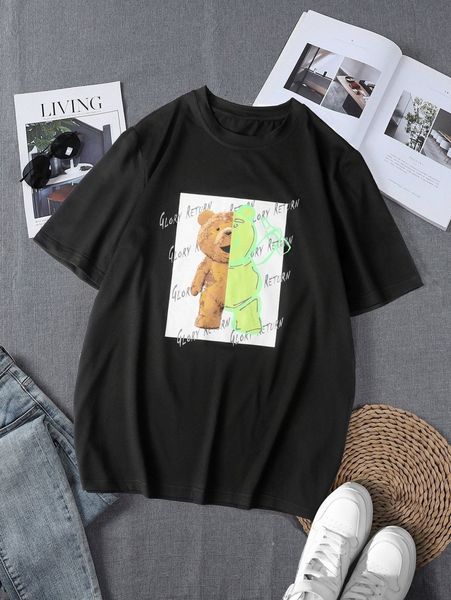 men bear & letter graphic tee k2mx#, White;black