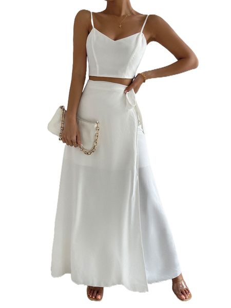 lace up side crop cami & wrap skirt d32x#, White
lace up side crop cami & wrap skirt d32x#, White