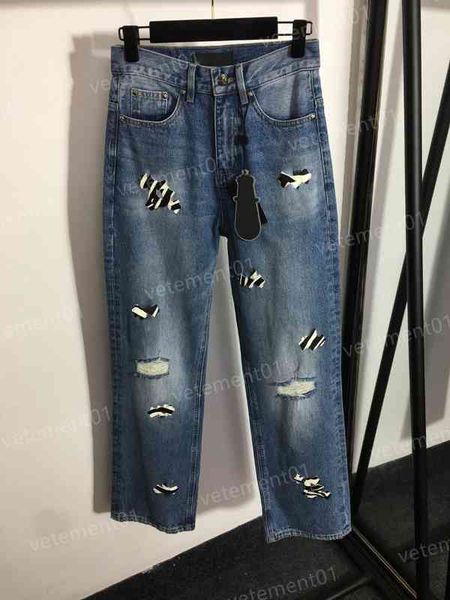 designer womens jeans zebra patchwork embroidery fashion ripped high waist straight jeans luxury ladies washed distressed pants, Blue
designer womens jeans zebra patchwork embroidery fashion ripped high waist straight jeans luxury ladies washed distressed pants, Blue