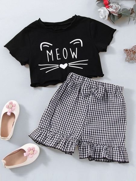 toddler girls cartoon graphic tee & gingham bow ruffle hem shorts she, White
toddler girls cartoon graphic tee & gingham bow ruffle hem shorts she, White