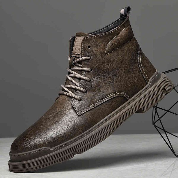 high men's leather boots winter sewing warm martin brown round head plush shoes casual, Black
high men's leather boots winter sewing warm martin brown round head plush shoes casual, Black