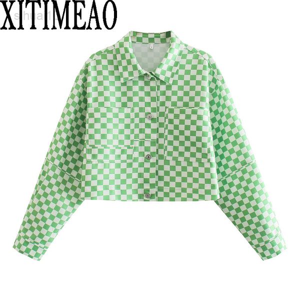 women new green check printing straight jackets fashion office ladies autumn vintage high waist loose short jacket l220725, Black;brown
women new green check printing straight jackets fashion office ladies autumn vintage high waist loose short jacket l220725, Black;brown