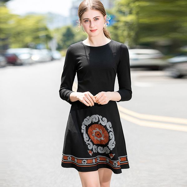 women's runway dress o neck long sleeves embroidery fashion a line casual dresses vestidos, Black
women's runway dress o neck long sleeves embroidery fashion a line casual dresses vestidos, Black