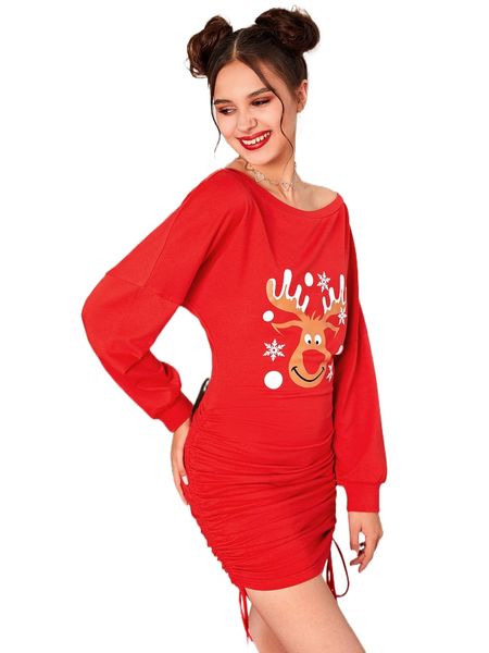 christmas deer print drawstring side sweatshirt dress j7xr#, Black
christmas deer print drawstring side sweatshirt dress j7xr#, Black