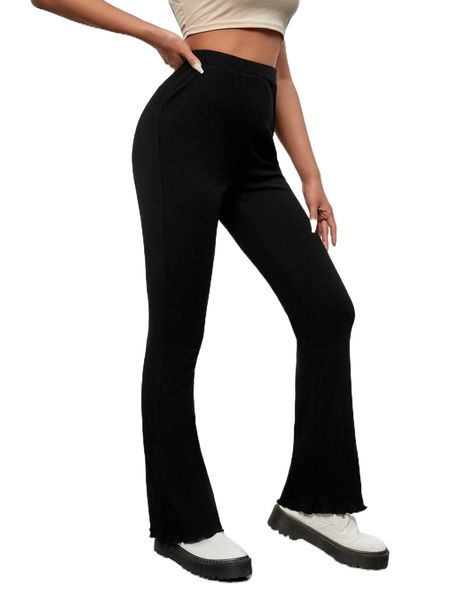 lettuce trim high waist pants 23vz#, Black;white