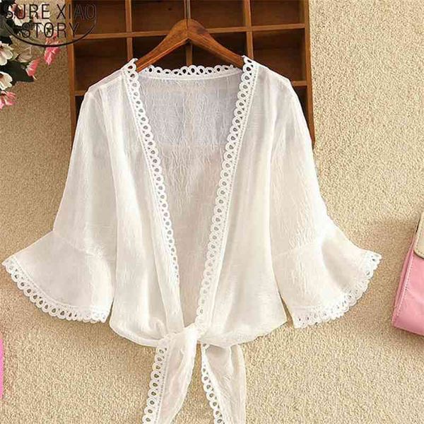 summer half sleeve shirt chiffon solid shirts women loose tied waist elegant blouses for korean cardigan 14259 210510, White
summer half sleeve shirt chiffon solid shirts women loose tied waist elegant blouses for korean cardigan 14259 210510, White