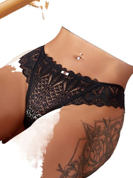 floral lace thong c3wk#, Black;red