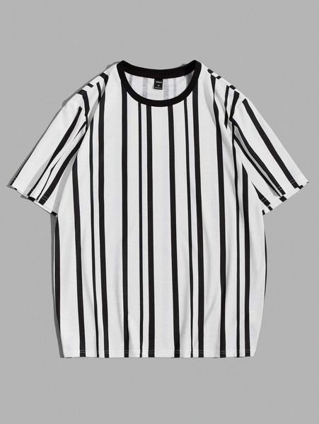 men striped print tee 89ou#, White;black 
men striped print tee 89ou#, White;black