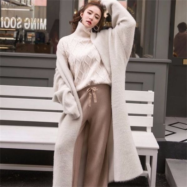 autumn and winter korean boutique mink cashmere cardigan sweater female long coat sweater cardigan 201222, White;black
autumn and winter korean boutique mink cashmere cardigan sweater female long coat sweater cardigan 201222, White;black