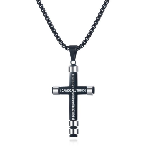 mens black hip-hop philippines cross pendant strength bible verse stainless steel necklace rolo chain 3mm 24'', Silver
mens black hip-hop philippines cross pendant strength bible verse stainless steel necklace rolo chain 3mm 24'', Silver
