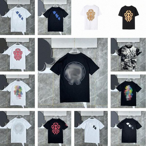 summer designer men short sleeve t shirt chromes tee cross hearts tshirt mens women light luxury shirts letter horseshoe t-shirts asian size, White;black