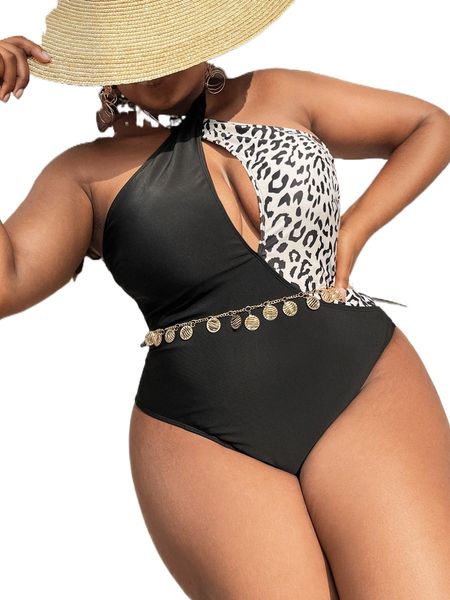 plus leopard crisscross tie backless halter one piece swimsuit without chain m0t8#, White;black
plus leopard crisscross tie backless halter one piece swimsuit without chain m0t8#, White;black