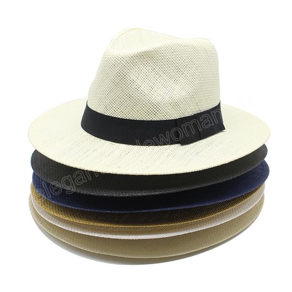 summer casual paper straw sun hats men panama trilby jazz hat outdoor uv protection beach cap bonnet, Blue;gray 
summer casual paper straw sun hats men panama trilby jazz hat outdoor uv protection beach cap bonnet, Blue;gray