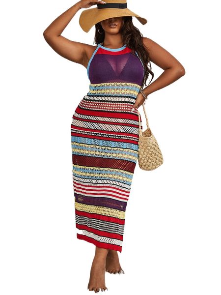women's plus size swimwear plus striped split thigh cover up dress without bikini v1kc#, Black
women's plus size swimwear plus striped split thigh cover up dress without bikini v1kc#, Black