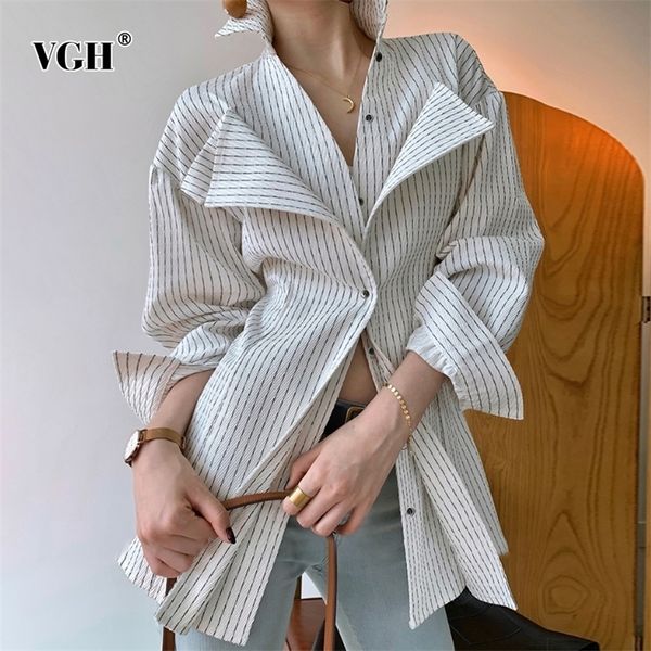 vgh casual striped blouse for women lapel long sleeve side split large size temperament shirt female fashion clothing 210308, White
vgh casual striped blouse for women lapel long sleeve side split large size temperament shirt female fashion clothing 210308, White