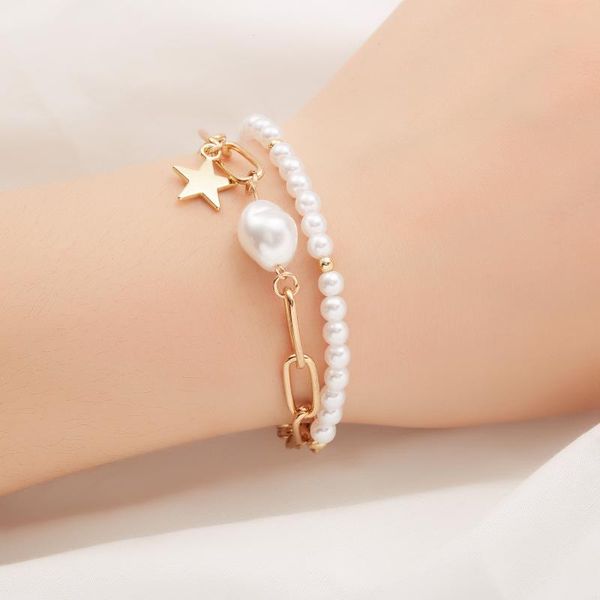 charm bracelets multilayer geometric lettering pendant irregular imitation pearl simple metal chunky chain bracelet for women, Golden;silver
charm bracelets multilayer geometric lettering pendant irregular imitation pearl simple metal chunky chain bracelet for women, Golden;silver