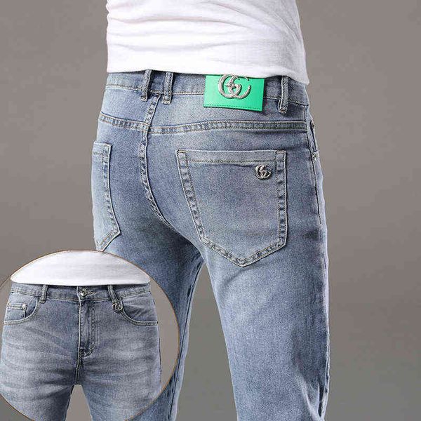 jeans spring men's cotton korean version small foot slim fit international brand double g fashion, Blue
jeans spring men's cotton korean version small foot slim fit international brand double g fashion, Blue