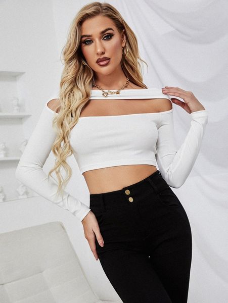 cut out front crop tee f91d#, White