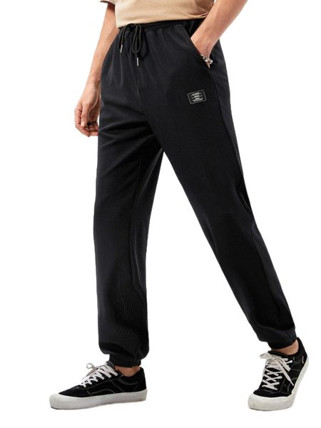 men letter patched detail drawstring waist sweatpants 02li#, Black
men letter patched detail drawstring waist sweatpants 02li#, Black