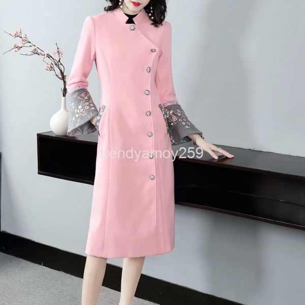 women's trench coats autumn and winter women's clothing national style embroidery temperament celebrity woolen coat women, Tan;black
women's trench coats autumn and winter women's clothing national style embroidery temperament celebrity woolen coat women, Tan;black