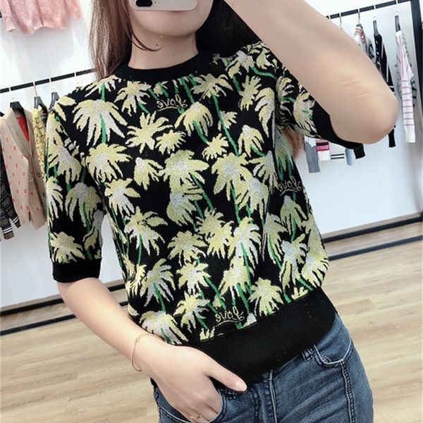 women's knits & tees daisy jacquard round neck short sleeve fresh and sweet aging thin casual spring summer women's sweater il00, White
women's knits & tees daisy jacquard round neck short sleeve fresh and sweet aging thin casual spring summer women's sweater il00, White