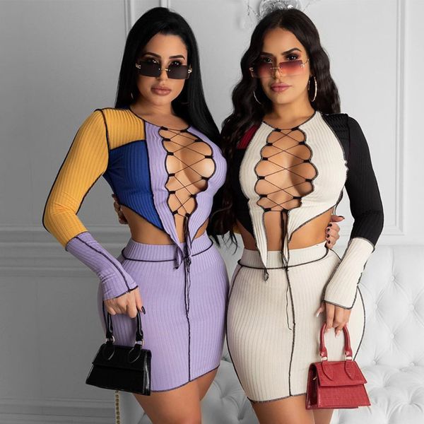 autumn fashion hollow out bandage patchwork rib knitted two piece skirt set women casual street wild two piece set, Black;gray
autumn fashion hollow out bandage patchwork rib knitted two piece skirt set women casual street wild two piece set, Black;gray