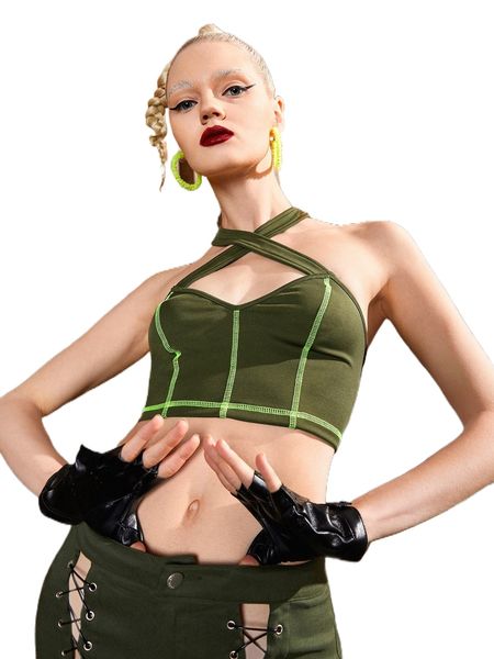 criss cross stitching crop halter z7zq#, White